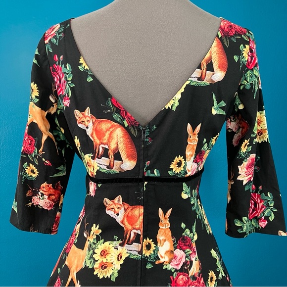 Hell Bunny Retro Hermeline Forest Animals Flare Dress Sz Medium - Picture 10 of 12